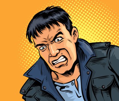 Adam kızgındı, üzgündü. El çizimi stil tasarımı çizimleriydi..