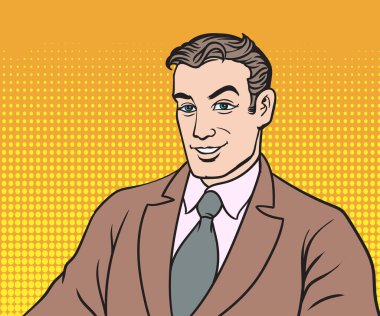 Mutlu gülümseyen iş adamı. retro pop sanat tarzı illüstrasyon.