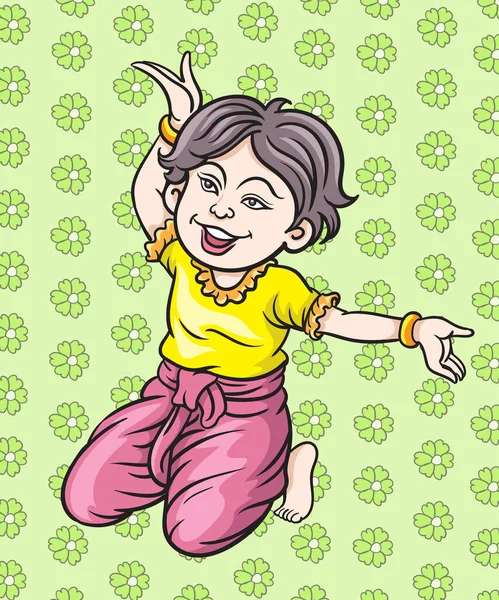タイの伝統舞踊 タイの子供たち タイの漫画 ポップアートレトロな手描きベクトルデザインイラスト — ストックベクタ