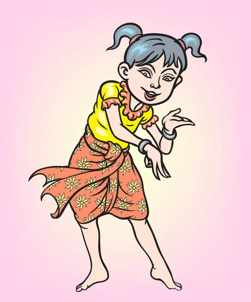 Tajski Tradycyjny Taniec Tajskie Dzieci Tajskie Kreskówki Pop Art Retro — Wektor stockowy