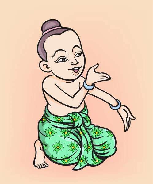 Danza Tradizionale Tailandese Bambini Thailandesi Cartoni Animati Thailandesi Arte Pop — Vettoriale Stock