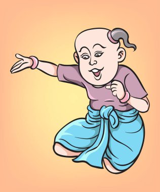 Tayland geleneksel dansı, Taylandlı çocuklar, Tayland çizgi filmleri. Pop art retro el çizimi biçim vektör tasarımı illüstrasyonu.