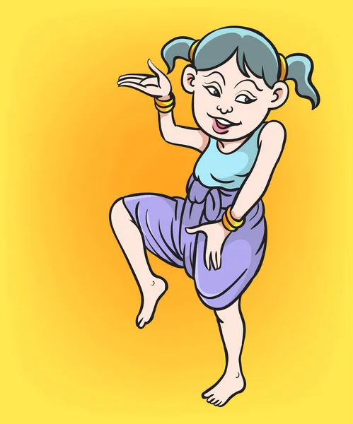 タイの伝統舞踊 タイの子供たち タイの漫画 ポップアートレトロな手描きベクトルデザインイラスト — ストックベクタ