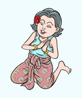 Tayland geleneksel dansı, Taylandlı çocuklar, Tayland çizgi filmleri. Pop art retro el çizimi biçim vektör tasarımı illüstrasyonu.