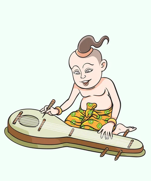 タイの子供たち タイの漫画 タイの音楽劇 ポップアートレトロな手描きベクトルデザインイラスト — ストックベクタ