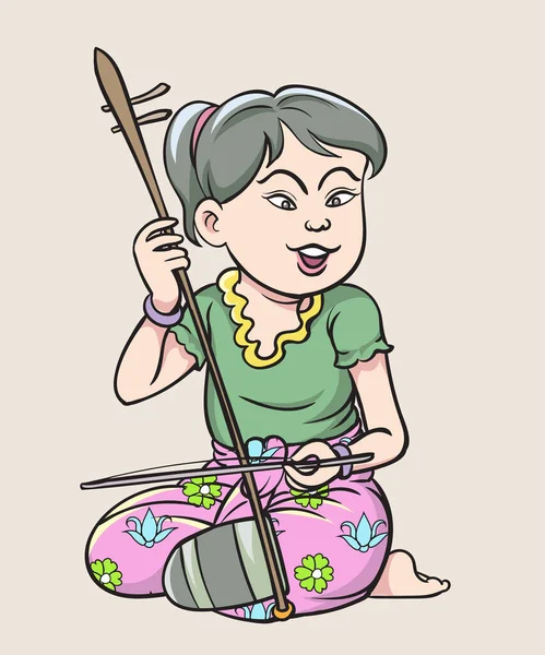 タイの子供たち タイの漫画 タイの音楽劇 ポップアートレトロな手描きベクトルデザインイラスト — ストックベクタ