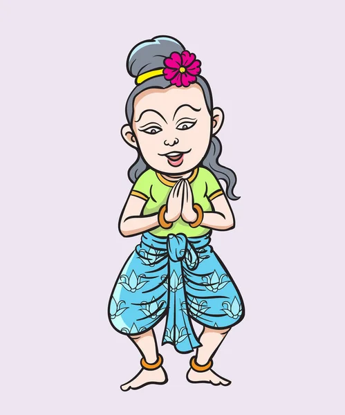 Tajski Tradycyjny Taniec Tajskie Dzieci Tajskie Kreskówki Pop Art Retro — Wektor stockowy