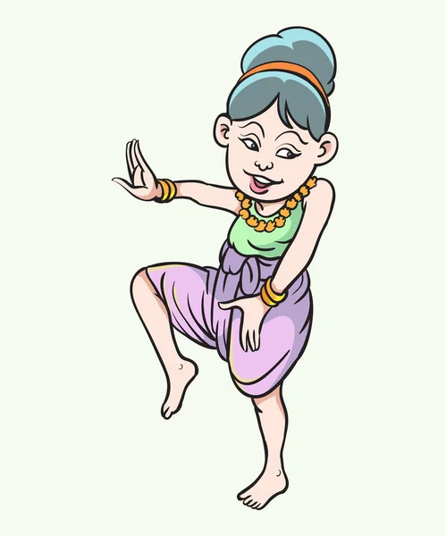 Тайский Традиционный Танец Тайские Дети Тайские Мультфильмы Ретро Иллюстрация Векторного — стоковый вектор