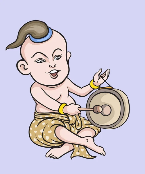 Thaise Kinderen Thaise Cartoons Thaise Muzikale Spelen Pop Art Retro — Stockvector