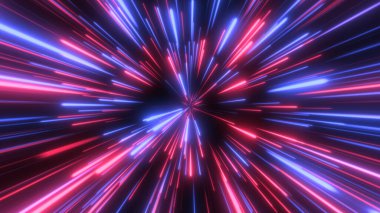 Uzayda, yıldız alanında. Soyut parçacıklar, neon ışınları arkaplanı.