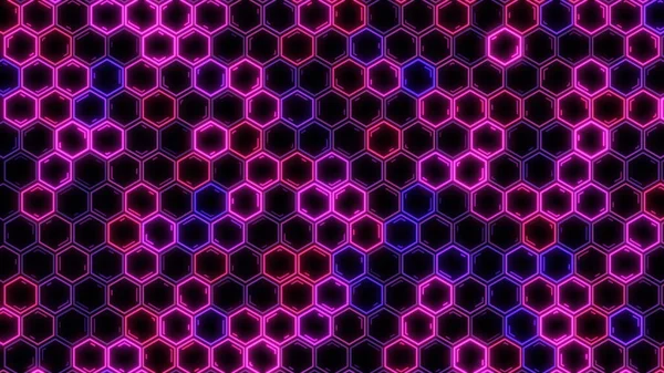 概要六角形の未来的な輝くネオン表面構造 フッド — ストック写真