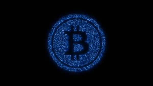 Bitcoin Sign Blinking Particles Cryptocurrency Virtual Money Glittering Symbol — Stock Photo, Image