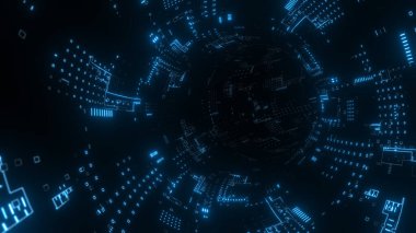 Soyut teknoloji dijital tünel ve borularda seyahat edin. Çember şeklinde. Parlak arkaplan