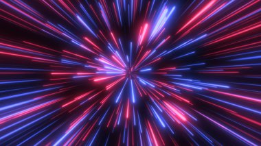 Uzayda, yıldız alanında. Soyut parçacıklar, neon ışınları arkaplanı.