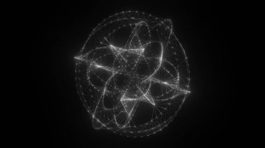 Yörüngesel çokgen küre akış şekli HUD, FUI elementi. Çizgi ve noktaları birleştiren pleksus biçimi.