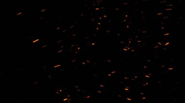 Yanan kül arka planı. Kıvılcımlar. Titrek soyut Parçacıklar