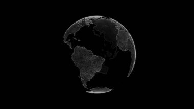Parçacıklardan oluşan dünya küresi. Baş parmak izi. Dijital Dünya gezegeni. Soyut dünya haritası