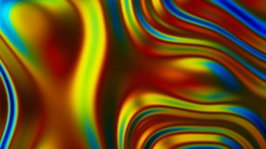 Geleceğin yanardöner holografik dalgaları. Metalik folyo arka plan. Neon renkleri dalgalı yüzey