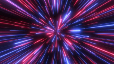 Uzayda, yıldız alanında. Soyut parçacıklar, neon ışınları arkaplanı.