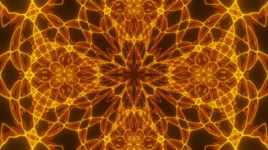 Soyut kozmik kaos arka planı. Sıvı hipnotik ışınlardan simetrik kaleydoskop arkaplanı.