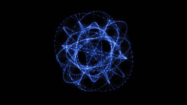 Yörüngesel çokgen küre akış şekli HUD, FUI elementi. Çizgi ve noktaları birleştiren pleksus biçimi.