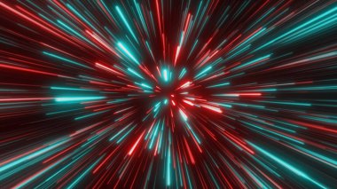 Uzayda, yıldız alanında. Soyut parçacıklar, neon ışınları arkaplanı.