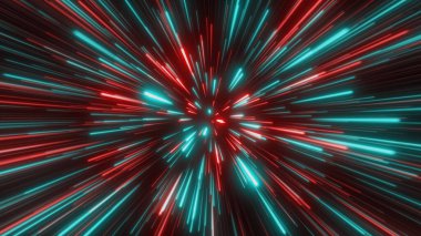 Uzayda, yıldız alanında. Soyut parçacıklar, neon ışınları arkaplanı.