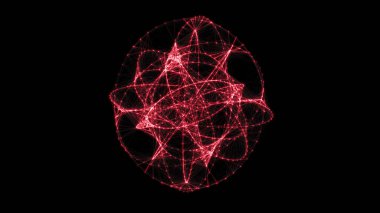 Yörüngesel çokgen küre akış şekli HUD, FUI elementi. Çizgi ve noktaları birleştiren pleksus biçimi.