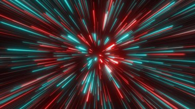 Uzayda, yıldız alanında. Soyut parçacıklar, neon ışınları arkaplanı.