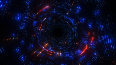 Soyut noktalı teknoloji dijital tünelinden geçin. Çember şekli.