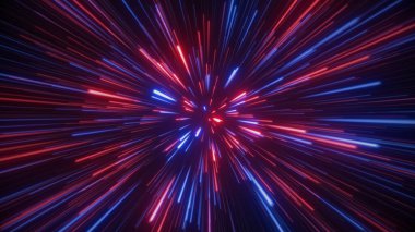 Uzayda, yıldız alanında. Soyut parçacıklar, neon ışınları arkaplanı.