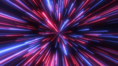 Uzayda, yıldız alanında. Soyut parçacıklar, neon ışınları arkaplanı.