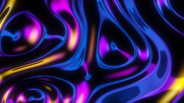 Geleceğin yanardöner holografik dalgaları. Metalik folyo arka plan. Neon renkleri dalgalı yüzey