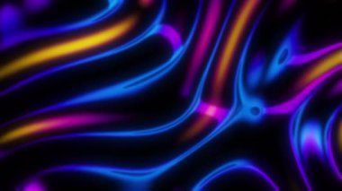 Geleceğin yanardöner holografik dalgaları. Metalik folyo hareket ediyor. Neon renkleri dalgalı yüzey
