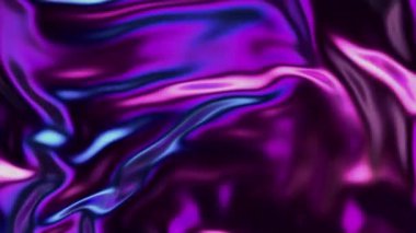 Geleceğin yanardöner holografik dalgaları. Metalik folyo hareket ediyor. Neon renkleri dalgalı yüzey
