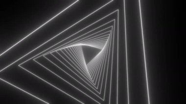 Soyut neon tünelinden geç. Parlak üçgenlerin hareket arkaplanı. Kusursuz döngü