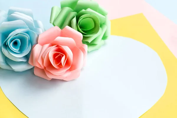 stock image Handmade roses from pastel tone paper with copy space