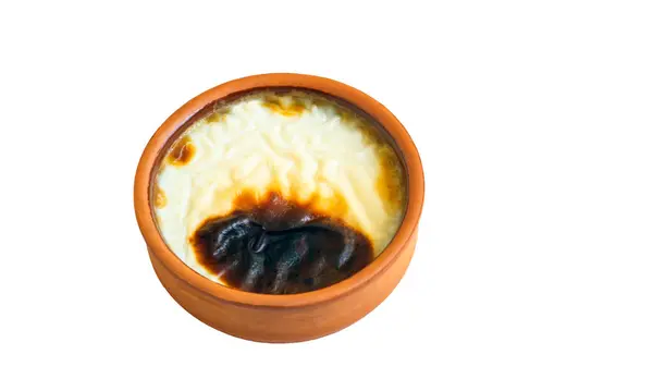 Tradisjonell Tyrkisk Stil Bakt Ris Pudding Grytebolle Isolert Hvit Overflate royaltyfrie gratis stockbilder