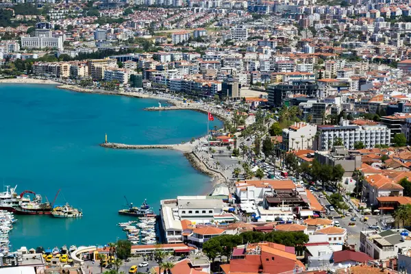 Vista Aérea Kusadasi Província Aydin Turquia Com Mar Azul Edifícios Imagem De Stock