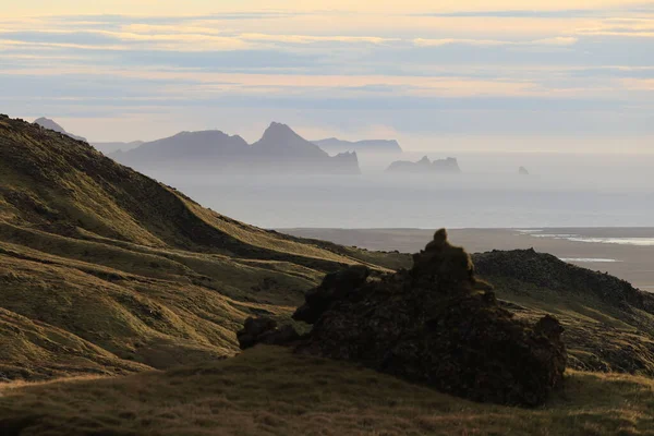 Vista Das Ilhas Westman Pôr Sol Islândia — Fotografia de Stock