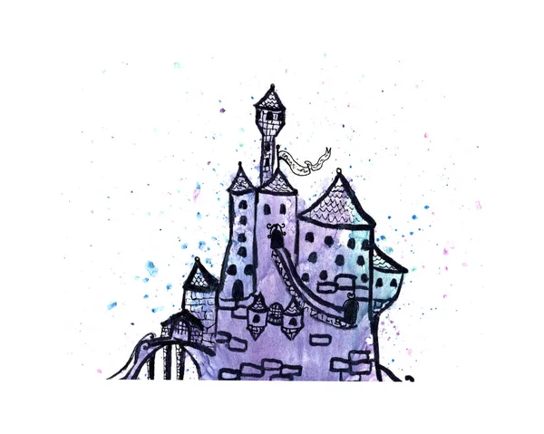 Замок Окрашен Акварель Белом Фоне — стоковое фото