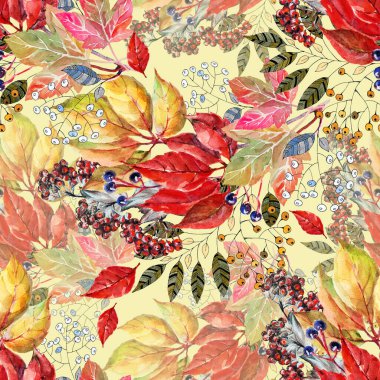 Orman yapraklı buket yaban mersini sarı arka planda suluboya boya boya. Dekorasyonlar için çiçek çizimi tekstil ve kağıtlar.