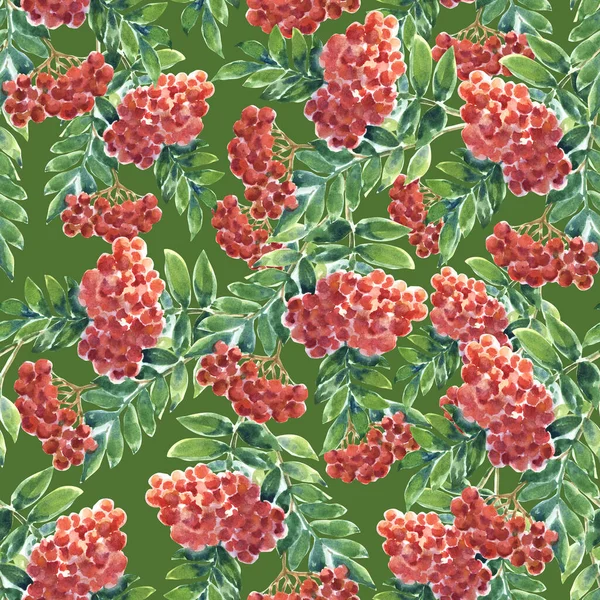 Wild berry with leaves painting in watercolor on green background. Floral illustration for decorations textiles and papers.