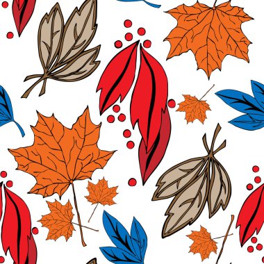 Autumn garden leaves. Vector seamless pattern on white background. 