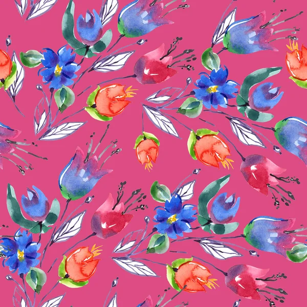 Квітковий Безшовний Візерунок Весняними Квітами Тюльпанів Ілюстрація Малювання Рук — стокове фото