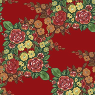 Dekoratif çiçek elementlerinin kusursuz deseni. El çizimi halk çizimi.