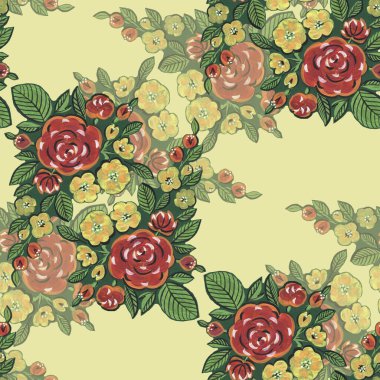 Dekoratif çiçek elementlerinin kusursuz deseni. El çizimi halk çizimi.