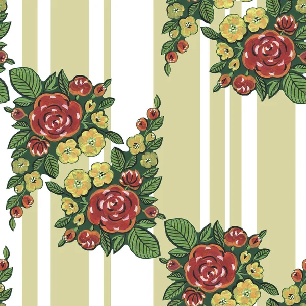 Patrón Sin Costuras Elementos Florales Decorativos Ilustración Folclórica Dibujada Mano —  Fotos de Stock