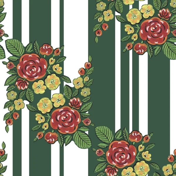 Patrón Sin Costuras Elementos Florales Decorativos Ilustración Folclórica Dibujada Mano — Foto de Stock