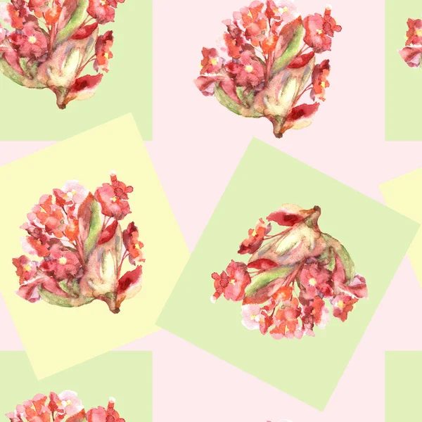 ピンクの背景に花のベゴニアと水彩シームレスパターン — ストック写真